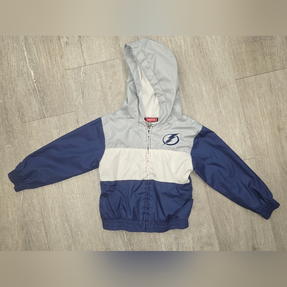 TAMPA BAY LIGHTNING VINTAGE Navy&Light Gray Hooded Windbreaker Jacket Sz 3/4